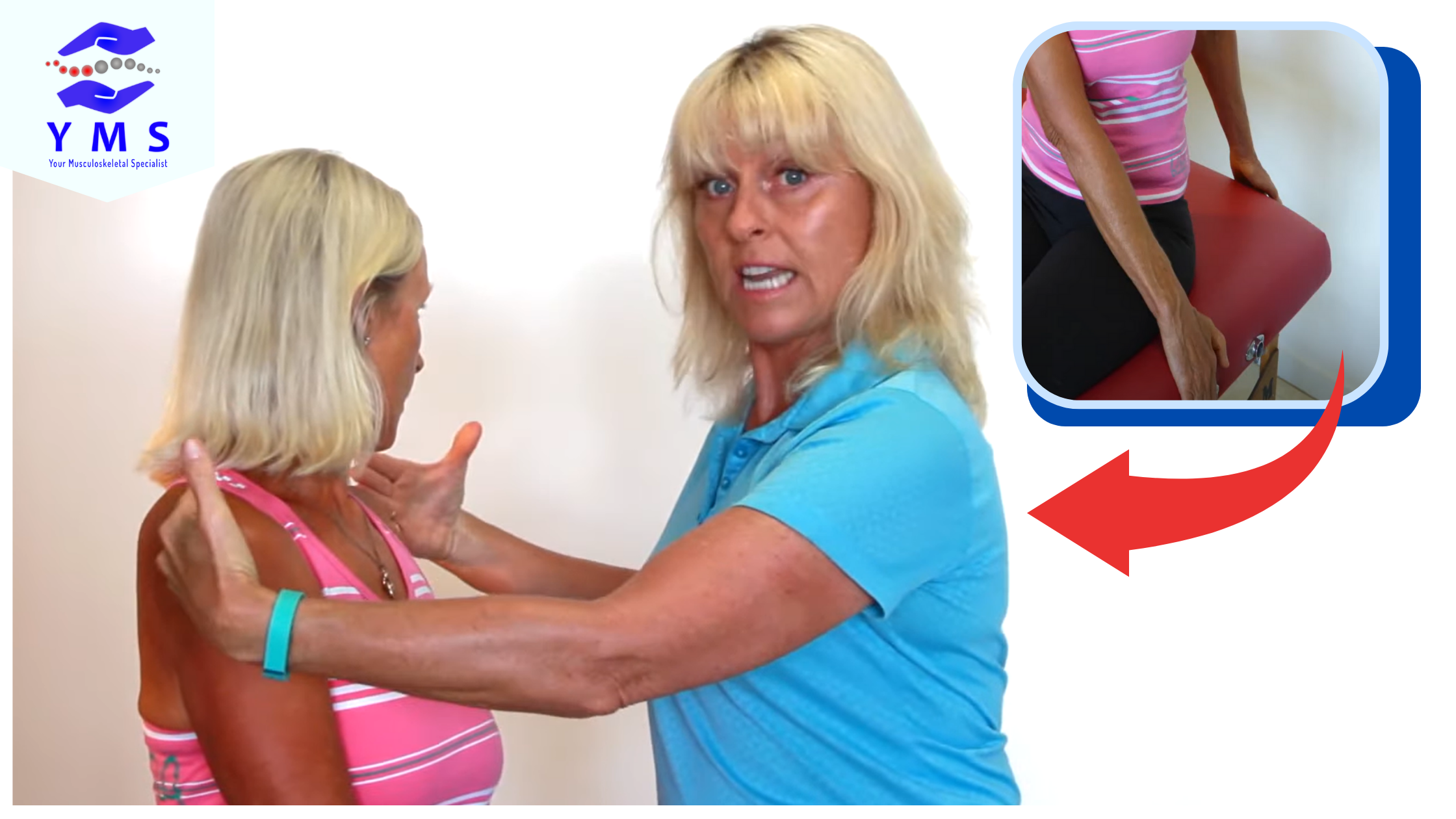 Paula Nutting making a demo of stretching exercises for the upper back
